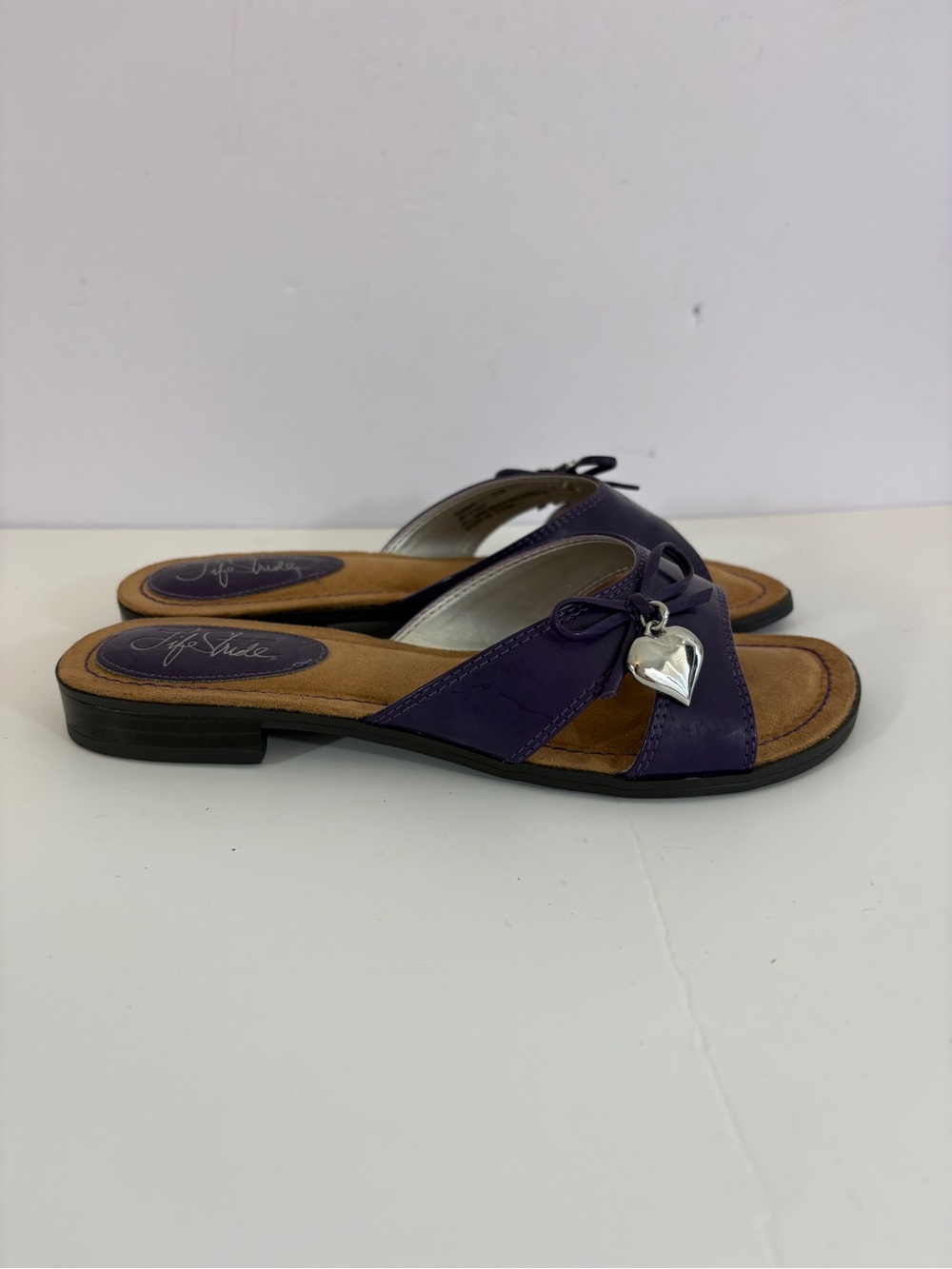 Life Stride Tammy Exotic Purple Flat Slide Sandals Open Toe 6 Wide - Picture 3 of 5